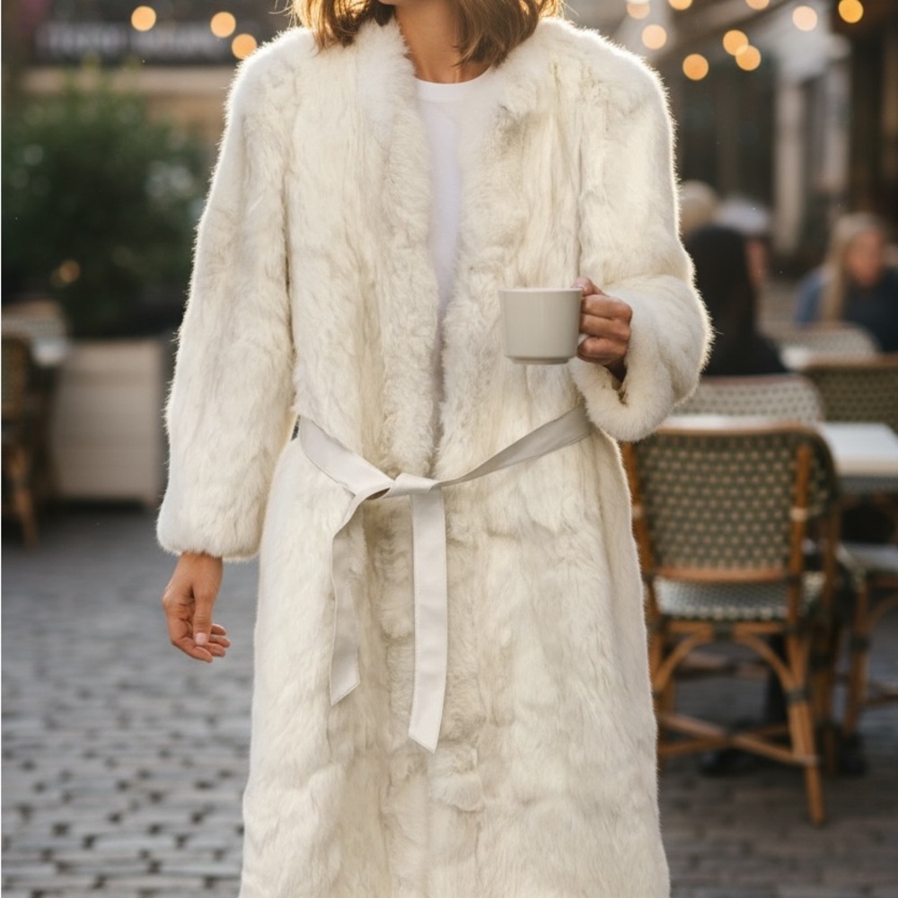 Luxurious Cream Rabbit Fur Long Coat